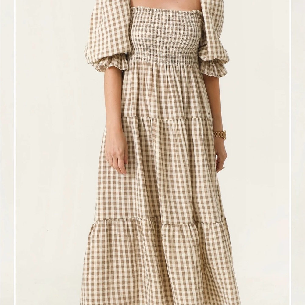 Gingham Puff Sleeve Dress - Kiko Midi by Nothing Fits But